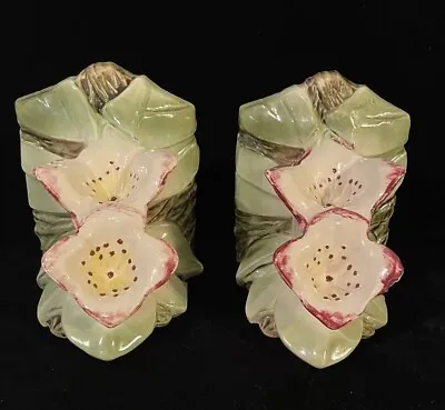 Vintage Nelson McCoy Pottery Double Lily Bookends White Pink Green Brown • $24.99