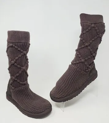 UGG Womens Classic Argyle Knit 5879 Boot Size 7 Brown EUR 38 UK 5.5 • $26.95