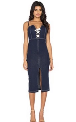 $100 • Buy Alice McCall Midi Denim Stretch Lace Up Size 10 Dress