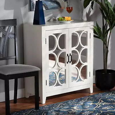 Modern And Contemporary White Finished Wood And Mirrored Glass 2-Door Sideboard • $247.16