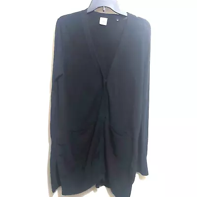 Cabi Women Size Large Long Cardigan Snap Buttons Front Pockets Long Sleeves • $19.80