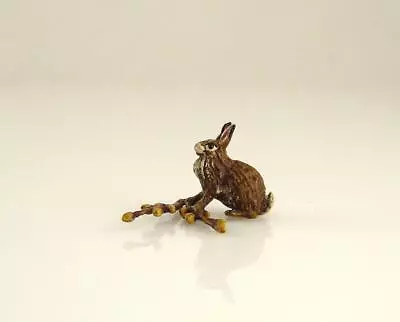 Vienna Bronze Tiny RABBIT With CATKINS Bermann Cold Painted Brass Austria • $99.99