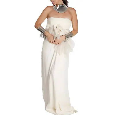 J. MENDEL Cream Strapless Tulle Waist Wedding Bridal Gown Dress Size 6 • $499.99