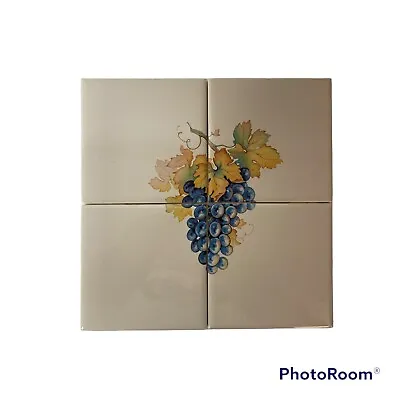 Vintage Ceramic Tile Fruit Mural Grapes  4.25” Tiles • $24.97