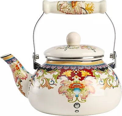 Vintage Floral Enamel Tea Kettle - Elegant 2.5L Stovetop Teapot By • $32.86