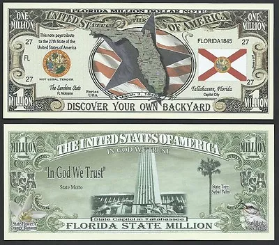 FLORIDA STATE MILLION DOLLAR BILL W MAP SEAL FLAG CAPITOL - Lot Of 2 BILLS • $2.49