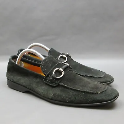 Magnanni Horsebit Loafers Mens Size 9 M Black Suede Slip On Dress Shoes • $74.99