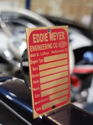 $37.89 • Buy EDDIE MEYER Brass ENGINE TAG Hot Rod AUTO Racing Flathead INDY Car MIDGET Sprint