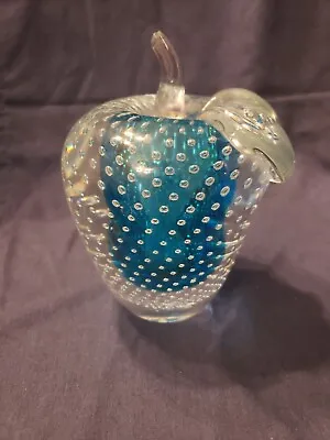 Beautiful Murano Glass Apple Paperweight Blue Clear Overlay Apx. 8  Tall • $20