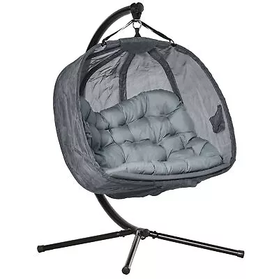 Outsunny Double Hanging Egg Chair 2 Seaters Swing Hammock W/ Cushion Grey • £219.99