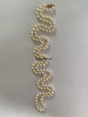 14k Gold Vintage Saltwater Akoya Pearl Necklace Opera Length 33” 6 Mm • $1350