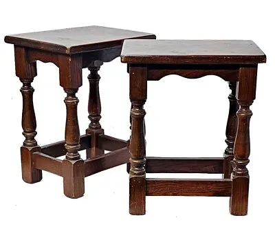 Pair Of Jaycee Antique Style Oak Stools/ Occasional Tables / Lamp Stands • £139.99