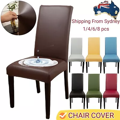 Stretch Dining Chair Covers Waterproof PU Leather Seat Slipcover Wedding Cover • $15.99