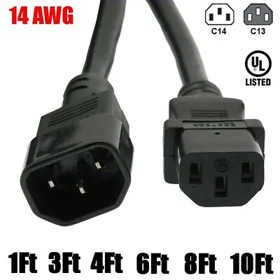 1 3 4 6 8 10 FT Power Extension 14AWG Cord Cable IEC320 C13 To C14 SJT 3-Prong • $7.99