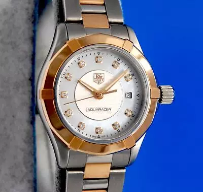 Ladies Tag Heuer Aquaracer 18K Rose Gold Watch White MOP Diamond Dial - WAP1451 • £1562.12