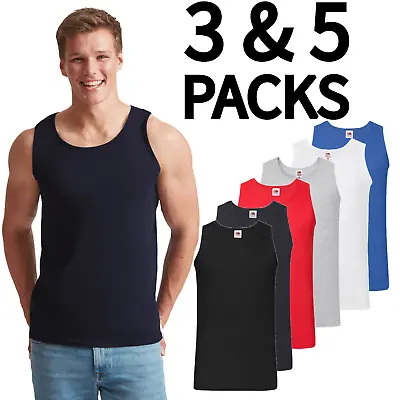 Men's Fruit Of The Loom Athletic Vest Tops 3 Or 5 Pack Summer Vests Gym Training • £15.49