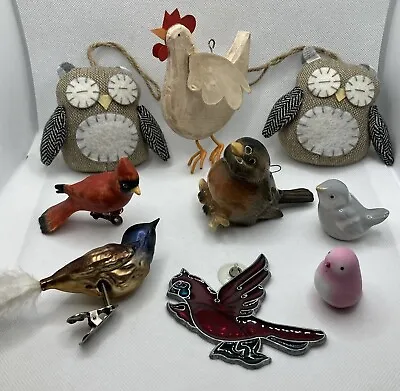 Mixed Lot 9 Bird Figurines Ornaments Assorted Ceramic Blown Glass Wood Fabric • $16.95