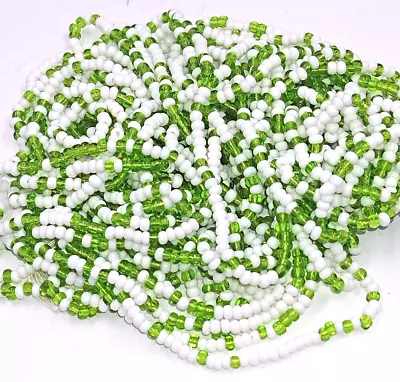 Clear Lime Green Opaque White Glass Vintage Czech Seed Beads 11/0 Partial Hank • $7