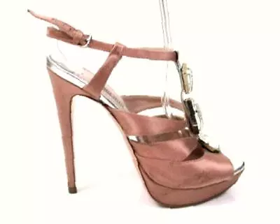 Miu Miu Blush Beige Satin Crystal Embellished T-strap Sandals Sz.37/6.5 • $145