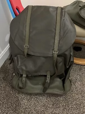 Vintage Swiss Army Rubberized Waterproof & Leather Military Rucksack Backpack • $124