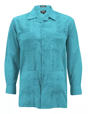 Men's Guayabera Long Sleeve Button Up Cuban Beach Casual Embroidered Dress Shirt • $25.70