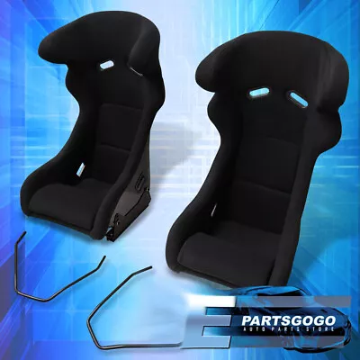 2X Full Bucket Racing Seats JDM Pro Racer SPG Style Black Cloth + Head Support • $343.99