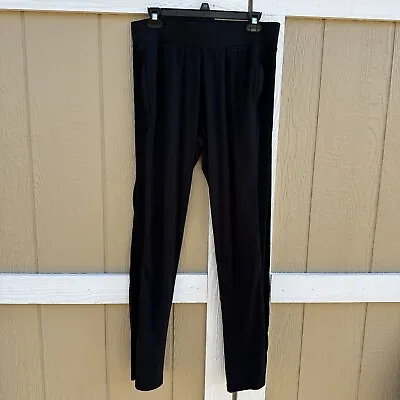 Tasc Black Ribbed Pants Women’s Size Large Pockets Organic Cotton Bamboo • $27.99