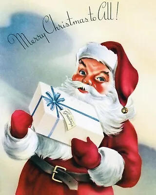 8x10 Vintage Color Illustration Art Print Greetings Santa Claus #2 • $8.95