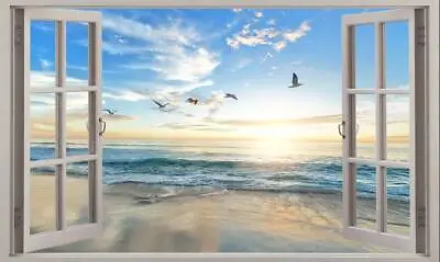 Stunning Beach View From Window View Coastal  Canvas Print Wall Art Picture • £26