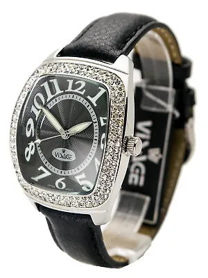 Visage. Women's Genuine Leather Band Square Stones Case Analog Quartz Watch • $14.99