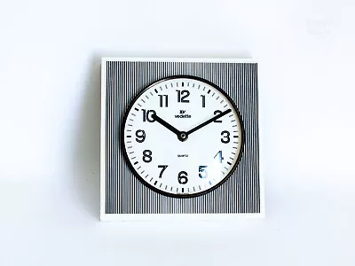 Plastic VEDETTE Wall Clock Black & White Stripes 60s/70s French In Working Order • $125