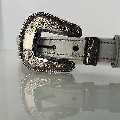 Montana Silversmiths 3 P Buckle Set Silver Creek Leegin Tapestry Leather Belt 28 • $27.35