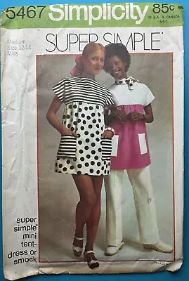 Mini Tent Dress Smock Pattern Simplicity 5467 Size Med 12 14 1970's Vintage UNC • $14.44
