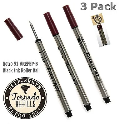Retro 51 #REF5P-B / 3 Black Ink Tornado Rollerball Refills  • $13.98