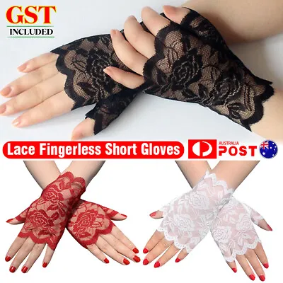 Lace Gloves Black White Ladies Fingerless Fashion Party Burlesque Half Finger • $6.22