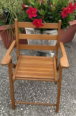 Vintage Mid Century Modern Solid Wood Slat Child’s Size Folding Chair • $99