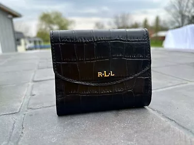 Ralph Lauren Crocodile Print Leather Small Wallet Purse NWOT New Black • $79.99