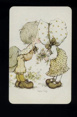 $4.50 • Buy Original Vintage Sarah Kay Blank Back Card Cute Girl & Boy Kissing