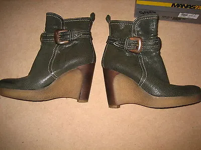 Dark Green MANAS LEA FOSCATI Ankle  Leather Boots Size 5.5(EU38) • £65