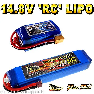 £38.65 • Buy 14.8V 1300 To 6000mAh 4S RC LiPo Battery Up To 65C All Sizes + Custom Connector