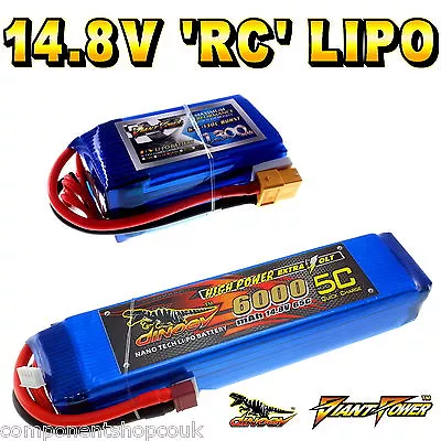 14.8V 1300 To 6000mAh 4S RC LiPo Battery Up To 65C All Sizes + Custom Connector • £30.15