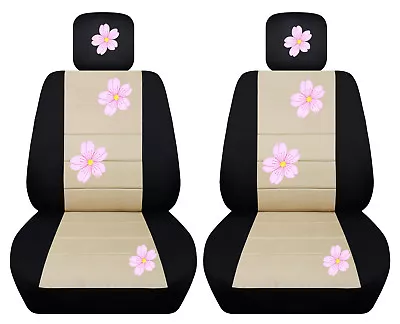 Front Car Seat Covers Black/beige W/daisy&ladybughibiscuspeace Fits VW Beetle • $87.39