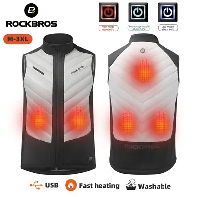 ROCKBROS Winter Warm Electric Heating Vest Heated Jacket Thermal Cycling Vest • $52.99
