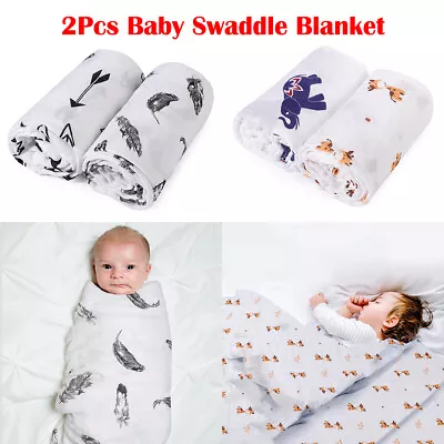 2X Soft Baby Newborn Muslin Cotton Swaddle Blanket Wrap Nursing Cover 120x120CM • $10.44