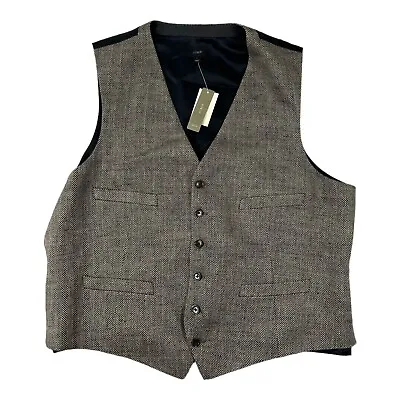 J. Crew Brown Black Herringbone Italian Linen Men Waistcoat Size XL NWT • $63.99