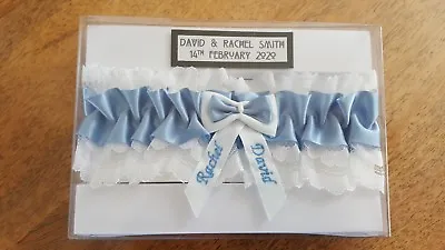 Something Blue. Personalised Blue Satin Bridal Wedding Garter With Gift Box • £15