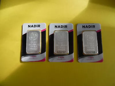 3 Nadir .999 Fine Silver Bars 1 Ounce Each In Assay A252156 A252157 A252158 • $95