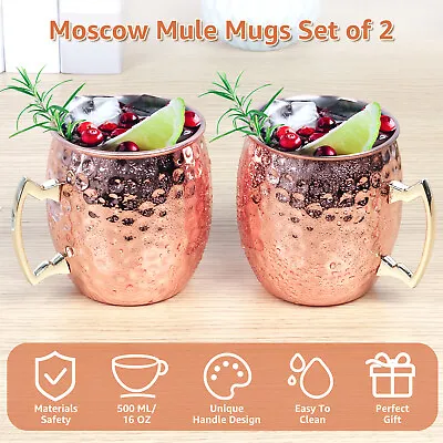 2Pcs Moscow Mule Mugs 16oz Large Capacity Cups With Handle Handcrafted McXYT • $20.99