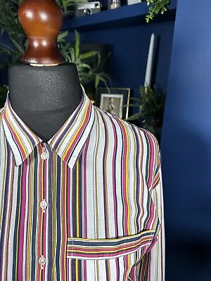 Jaeger Shirt Blouse - Vintage - Women - Stripes - Multicoloured- Uk 34” - Cotton • £16.99