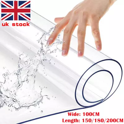 2mm Thick Clear Transparent Vinyl PVC Tablecloth Table Protector Plastic Cover • £21.99